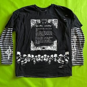 Death Note Anime Medium Layered Long Sleeve Shirt Black Striped Distressed